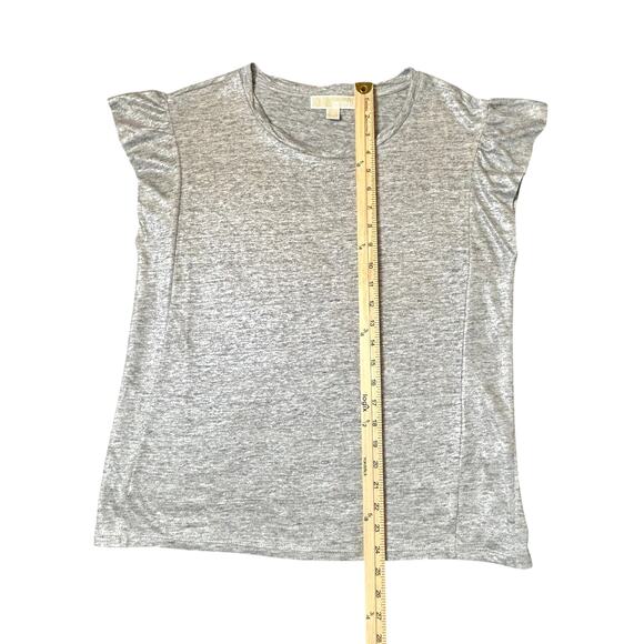 Michael Kors Linen Top SIze M Gray Iridescent Silver Knit Loose Fit Ruffled - Picture 6 of 8